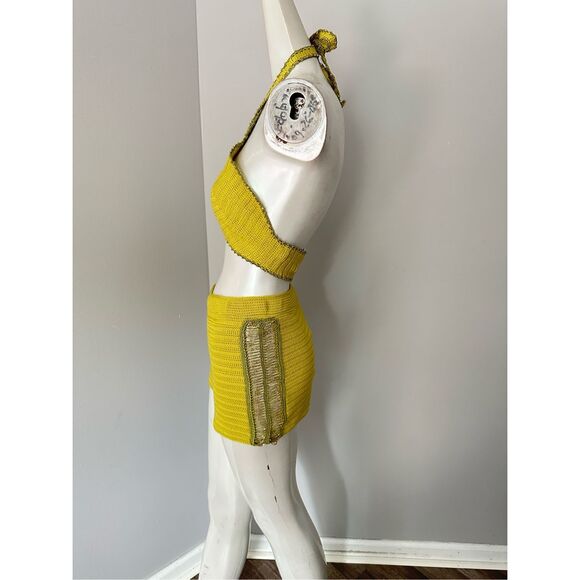 NWT My Beachy Side Rosemary Knitted Halter Crop Top & Shorts Set Moss XS-S - Picture 5 of 11